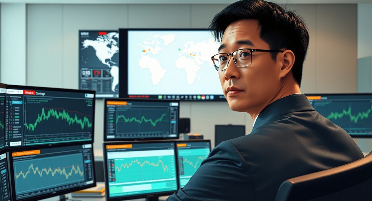 Trader monitoring Asian currency markets amid Iran conflict updates and RBI intervention news