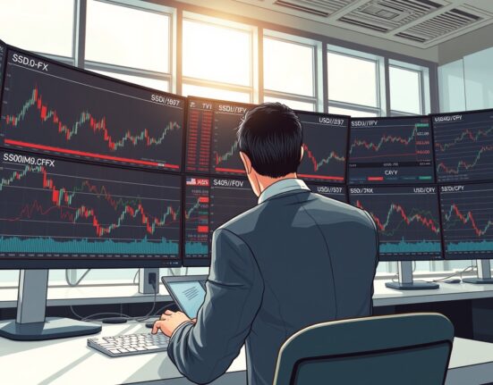 Financial trader monitoring volatile Asian currency markets ahead of Federal Reserve decision