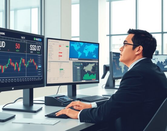 Professional trader analyzing Asian currency markets amid geopolitical tensions and Australian inflation data release