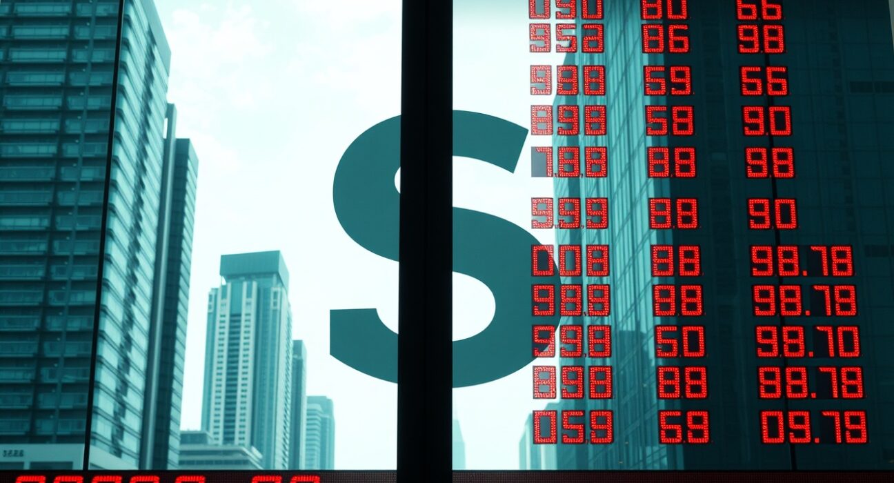 Currency exchange board in Asian financial district showing muted trading against a strong US dollar