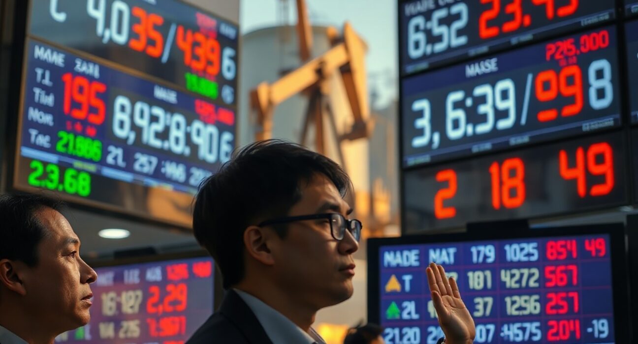 Asian currency exchange board reflecting oil price impact on forex markets