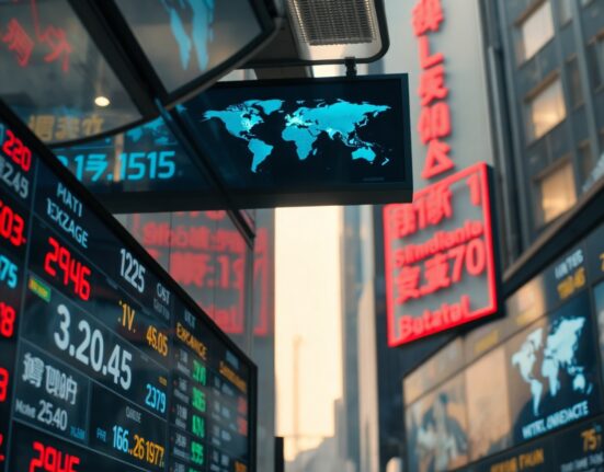 Currency exchange board in Asian financial district showing mixed rates