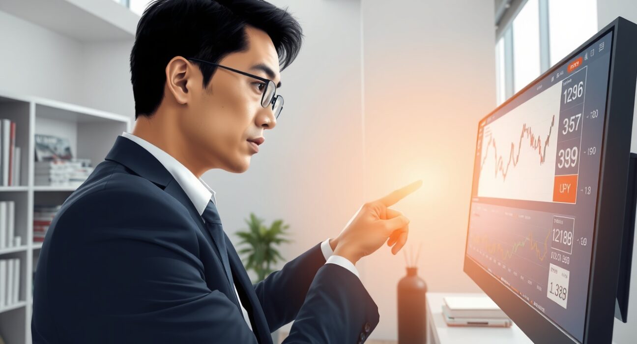 Financial analyst examines Asian currency charts for MUFG stability report