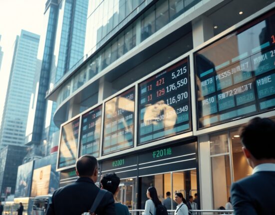 Currency exchange board in an Asian financial district showing steady rates amid geopolitical watch.