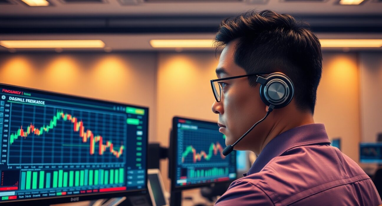 Trader monitoring Asia FX markets amid anticipation of US military action against Iran.