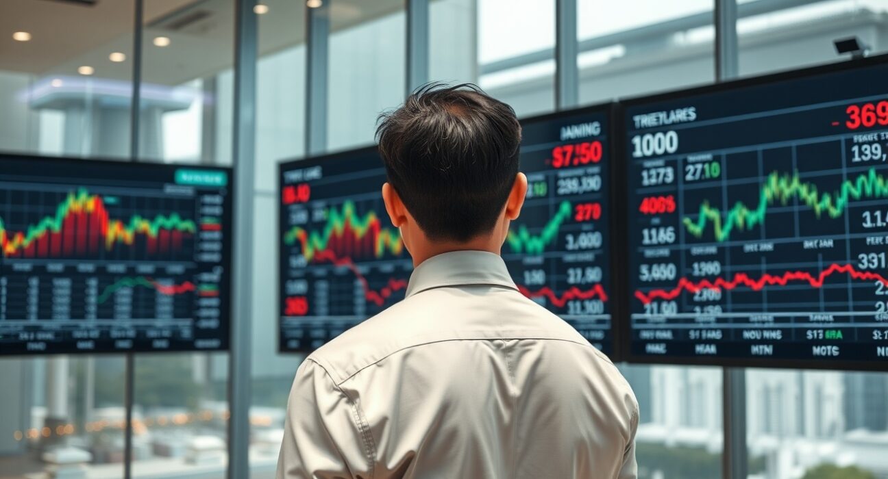 Financial analyst examines Asia FX currency charts showing impact of war risks and policy