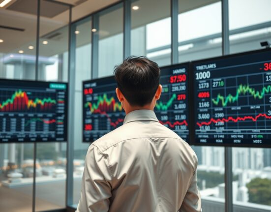 Financial analyst examines Asia FX currency charts showing impact of war risks and policy