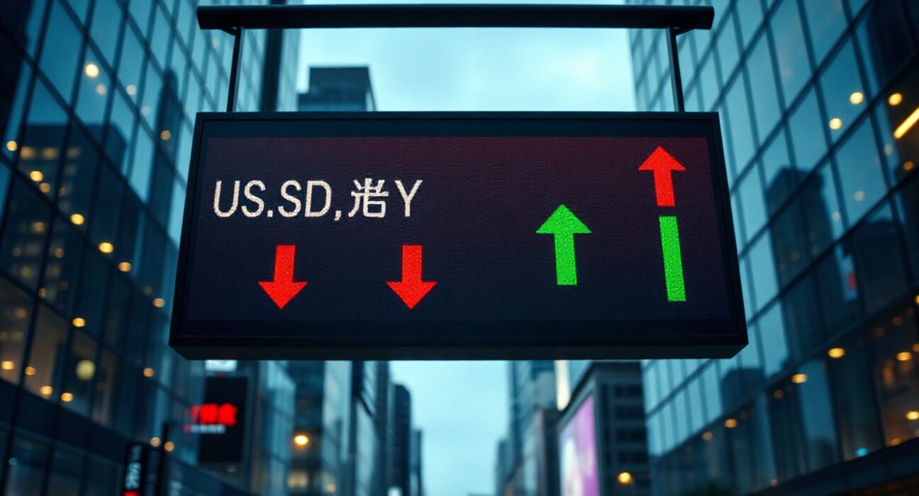 Currency exchange board in Asian financial district showing US dollar strength and Asian currency weakness