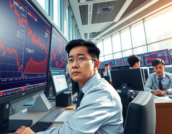 Trader monitors Asia FX and oil price movements amid Iran conflict market volatility