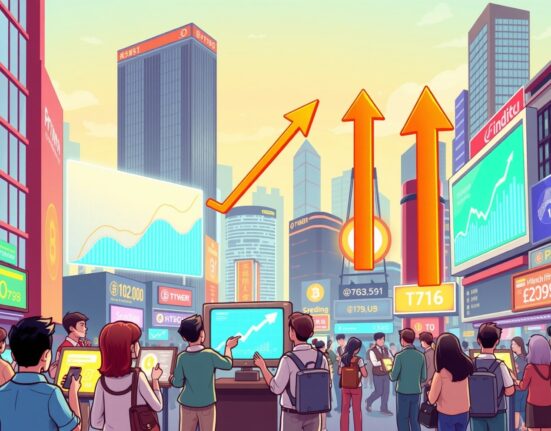 A cartoon illustration showing the significant growth in Asia-Pacific crypto trading volume, with charts and digital activity.