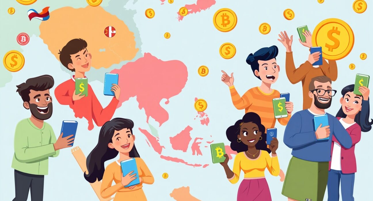 Asia-Pacific cryptocurrency adoption showing diverse users engaging with digital assets across the region