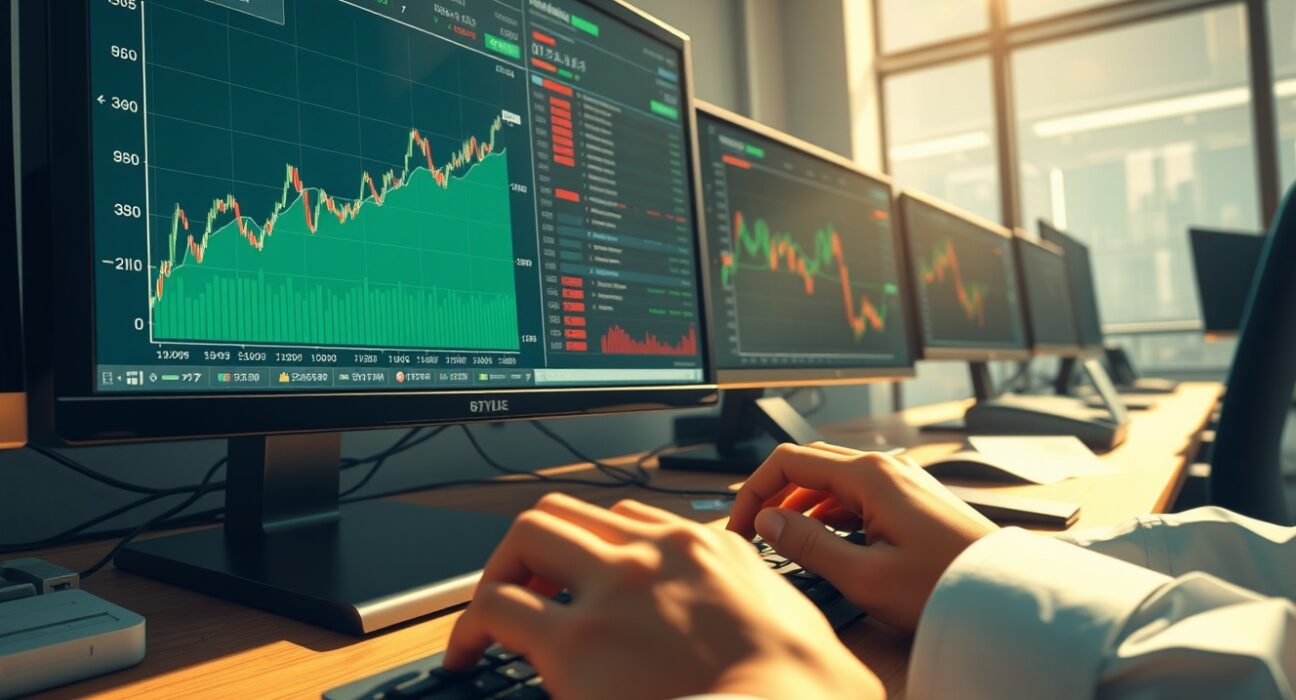 Trader monitors Asian currency volatility and US dollar strength on financial market screens.