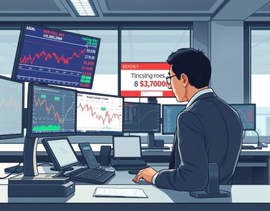 Trader monitors falling Asian currency charts as US-Iran peace talks collapse impacts forex markets