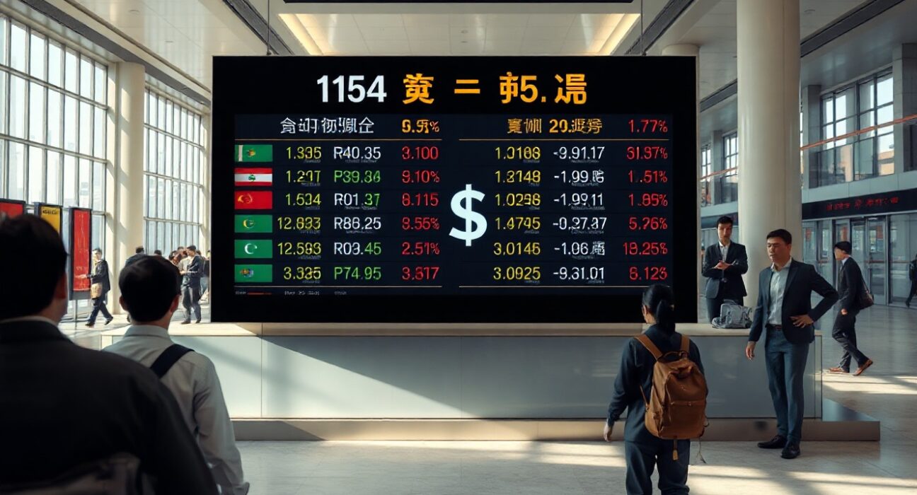 Currency exchange board in Asian financial district with dollar and rupee symbols