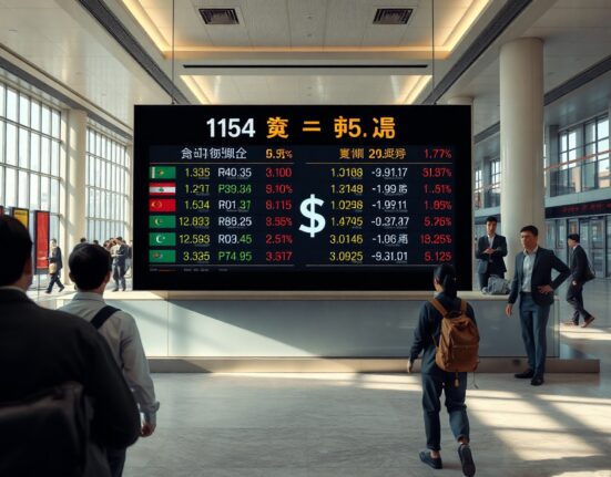 Currency exchange board in Asian financial district with dollar and rupee symbols