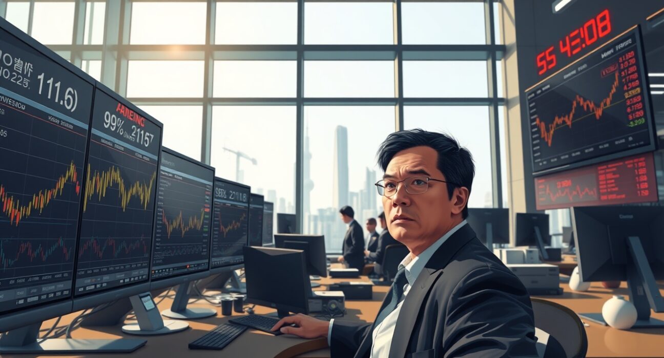 Trader monitors falling Asian currency markets amid Iran conflict oil price volatility