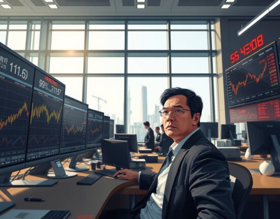 Trader monitors falling Asian currency markets amid Iran conflict oil price volatility