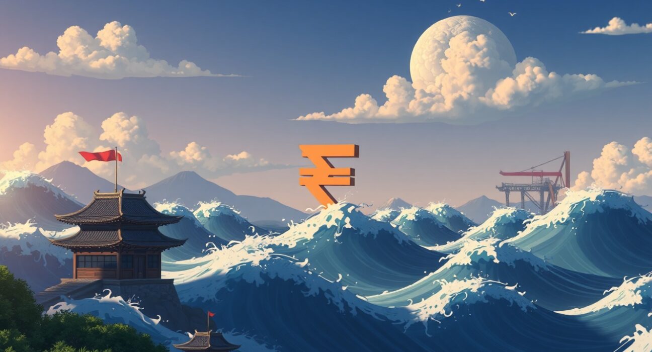 Asian currency markets reacting to oil price surge with Indian rupee showing strength