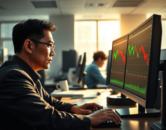 Asian forex trader monitors currency markets as yuan surges and regional currencies weaken amid Iran tensions