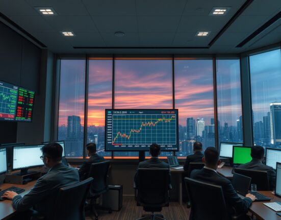 Traders monitoring currency charts on screens in a calm Asian financial trading floor.
