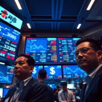 Trading floor screens showing Asian currency pairs and US dollar index charts
