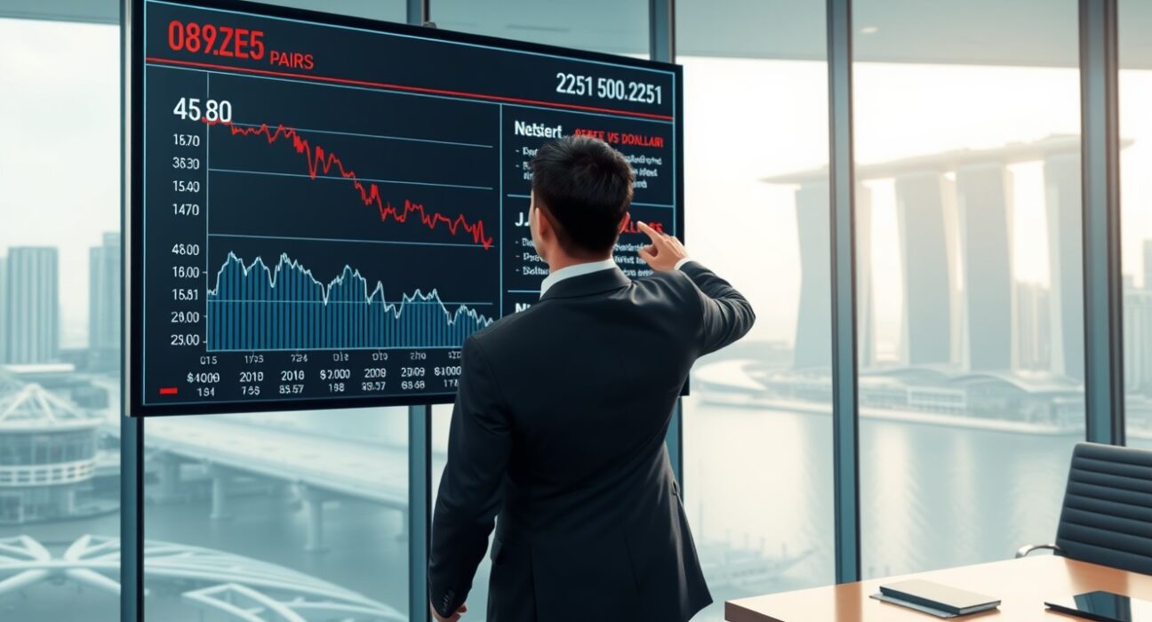 Financial analyst in Singapore examining Asian currency charts amid energy market volatility analysis