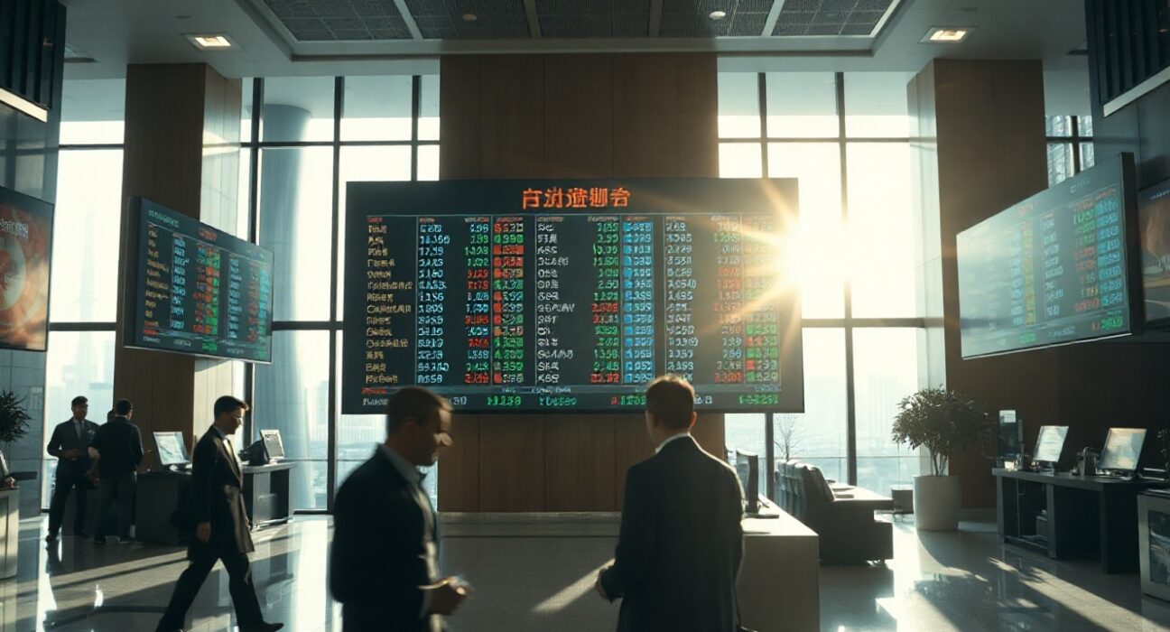 Currency exchange board in Asian financial district with fluctuating numbers