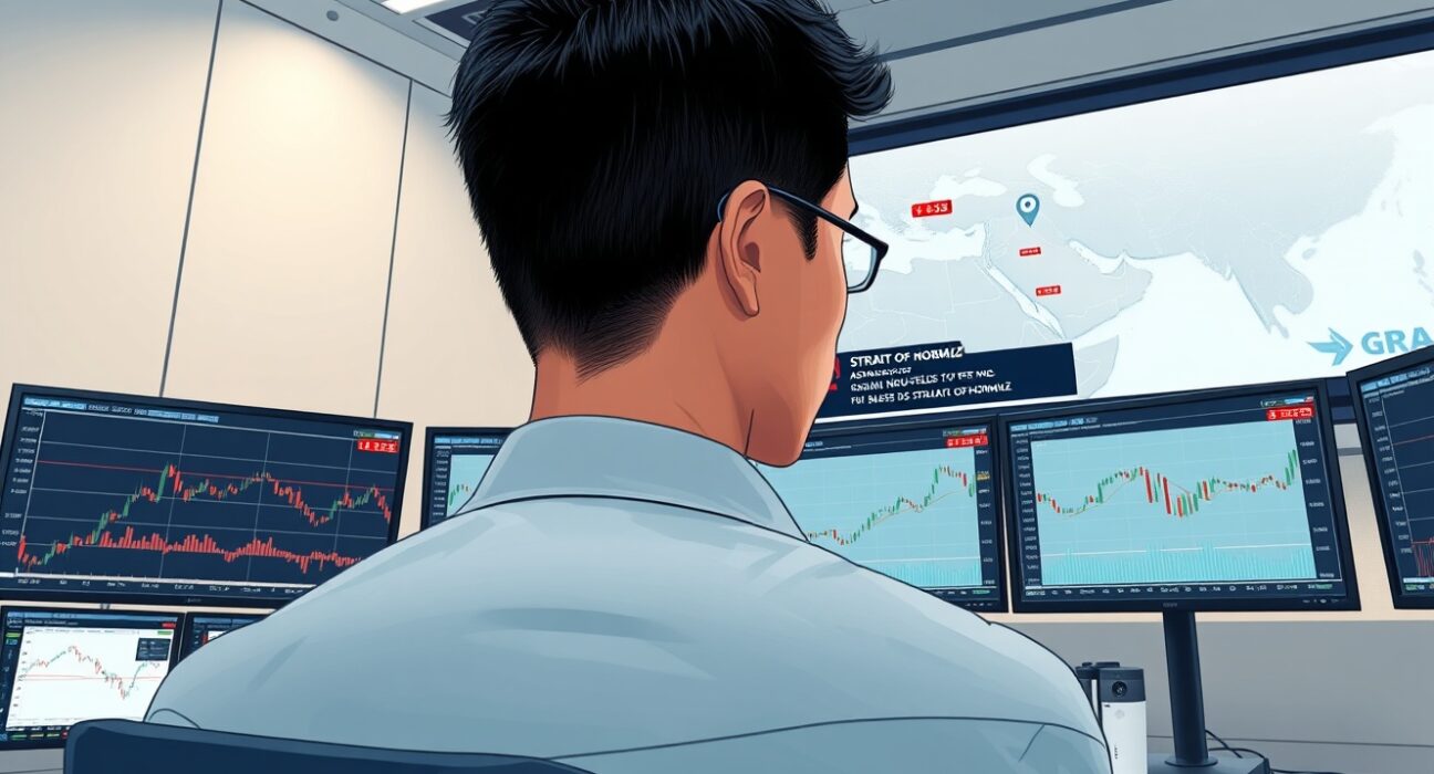 Financial analyst monitors Asian FX markets amid Strait of Hormuz geopolitical risks.