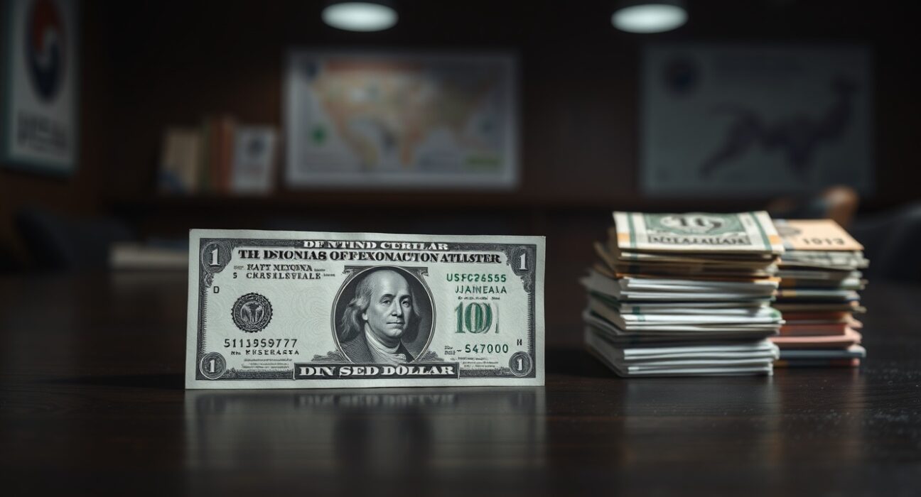 US dollar bill in foreground with Asian currency notes blurred in background representing market vulnerability