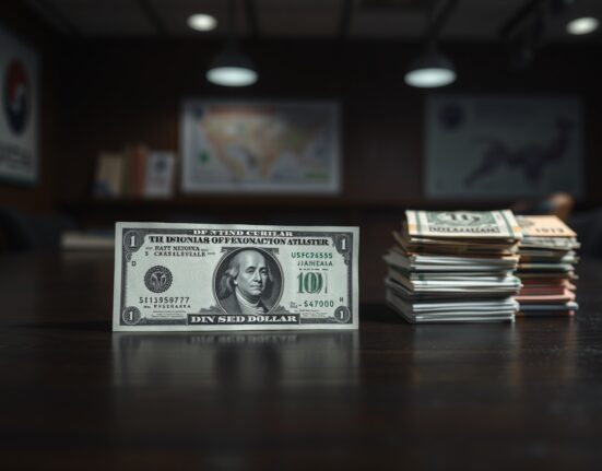 US dollar bill in foreground with Asian currency notes blurred in background representing market vulnerability