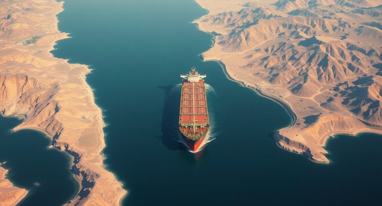 Oil tanker in the strategic Strait of Hormuz during the Asian stock market crisis.