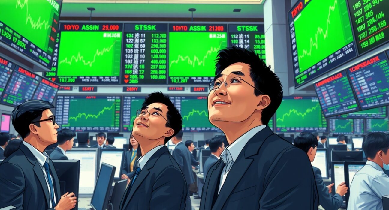 Asian stock market trading floor showing recovery after Trump's ceasefire proposal announcement