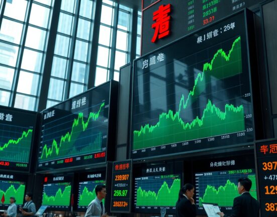 Traders watch rising stock charts on screens at an Asian exchange after positive CPI data and AI earnings