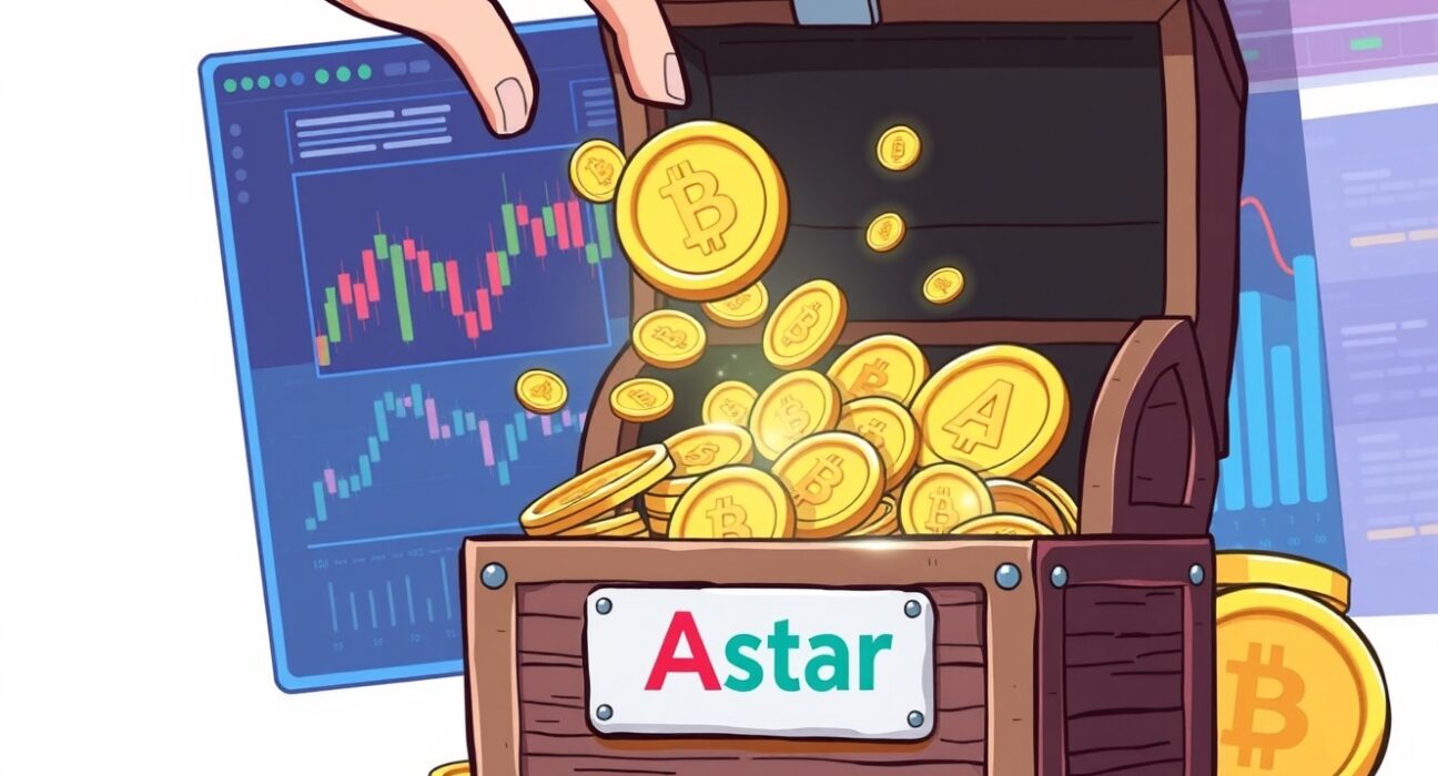 An illustration of tokens being distributed for the Astar airdrop, symbolizing the buyback and token allocation.
