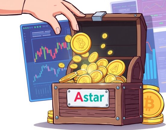 An illustration of tokens being distributed for the Astar airdrop, symbolizing the buyback and token allocation.