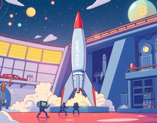 A cartoon illustration of the Astar Chain rocket in a testing phase, symbolizing its imminent launch into decentralized finance.