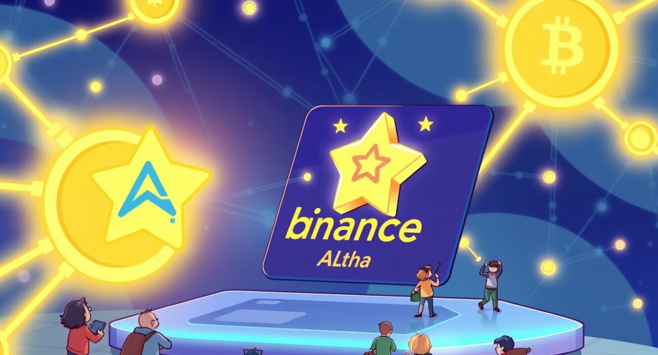 Cartoon illustration showing Astar Network token integrating into Binance Alpha, symbolizing new opportunities for early-stage crypto investors.