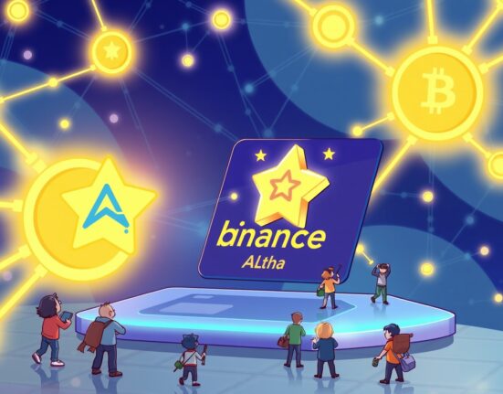 Cartoon illustration showing Astar Network token integrating into Binance Alpha, symbolizing new opportunities for early-stage crypto investors.