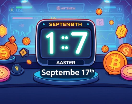 A digital countdown to the Astar TGE on September 17th, symbolizing the launch of the ASTER token.
