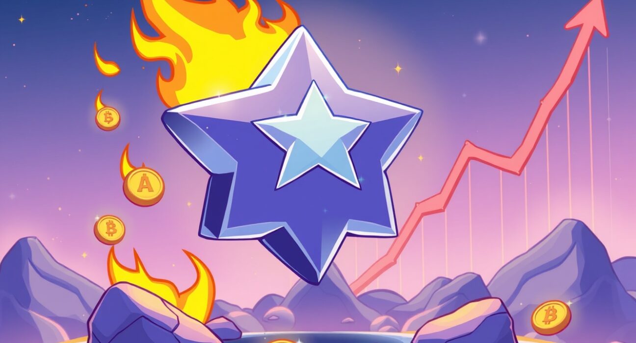 A cartoon illustration showing the Astar token burn reducing supply and fueling an airdrop for ecosystem stability.