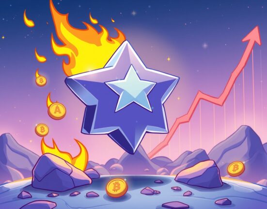 A cartoon illustration showing the Astar token burn reducing supply and fueling an airdrop for ecosystem stability.