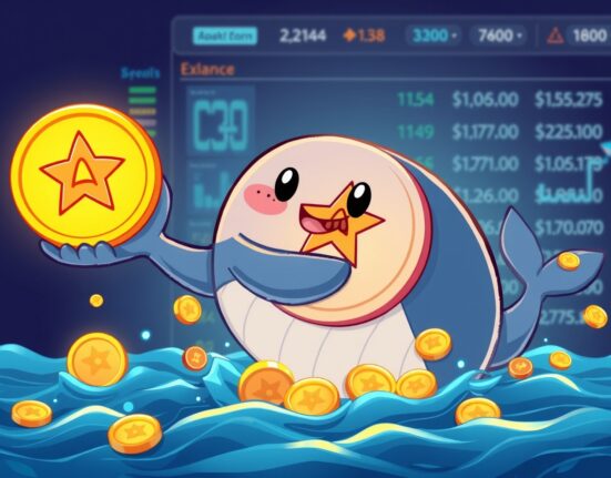 A cartoon Astar whale holding a significant amount of ASTER, symbolizing a major investor's accumulation on a crypto exchange.