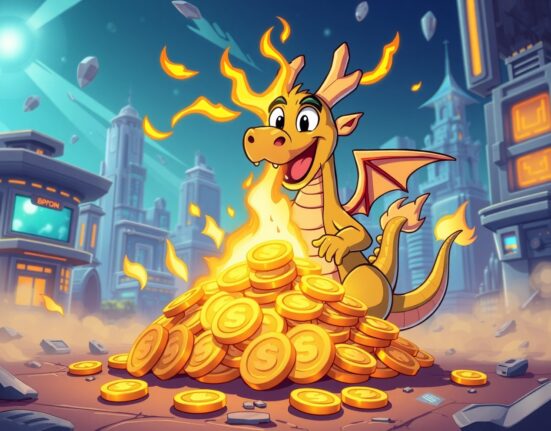 A cartoon dragon performing a massive ASTER token burn to increase scarcity and value.