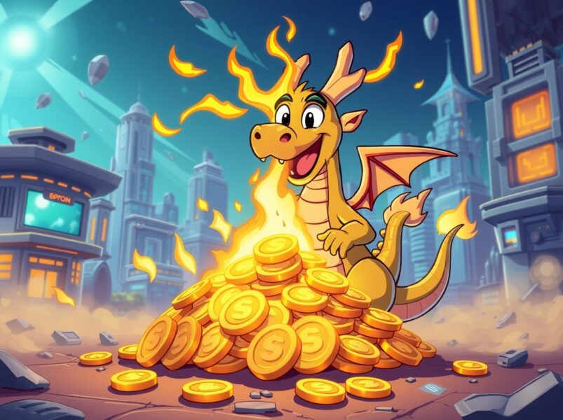 A cartoon dragon performing a massive ASTER token burn to increase scarcity and value.