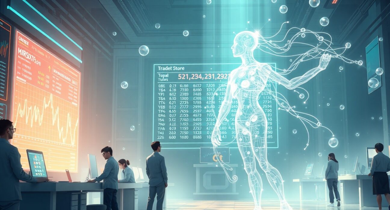 Aster DEX's human vs AI trading competition visualized as a futuristic showdown on a digital trading floor.