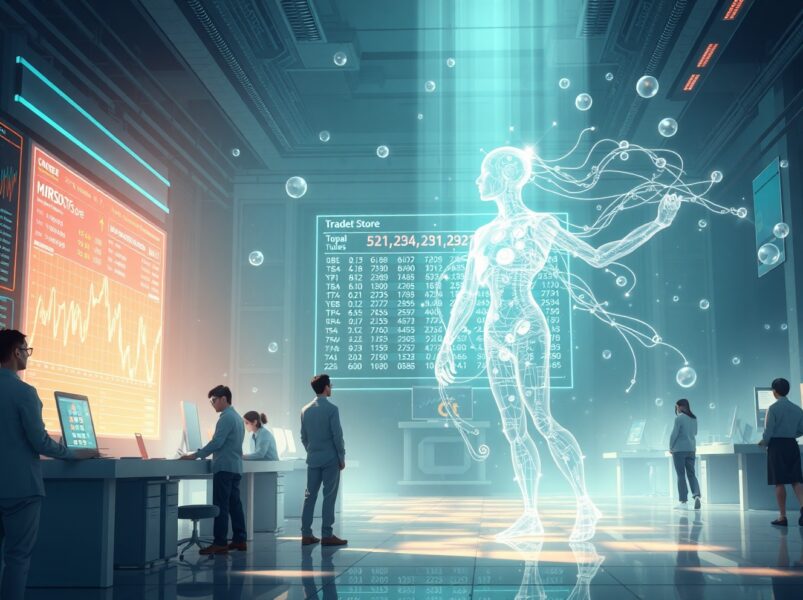Aster DEX's human vs AI trading competition visualized as a futuristic showdown on a digital trading floor.
