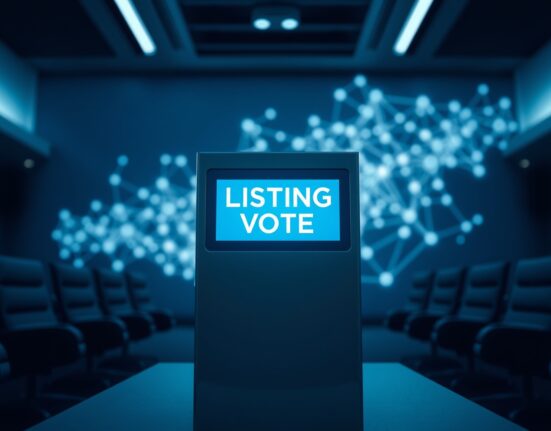 Digital ballot box for Aster DEX Listing Vote with blockchain network background