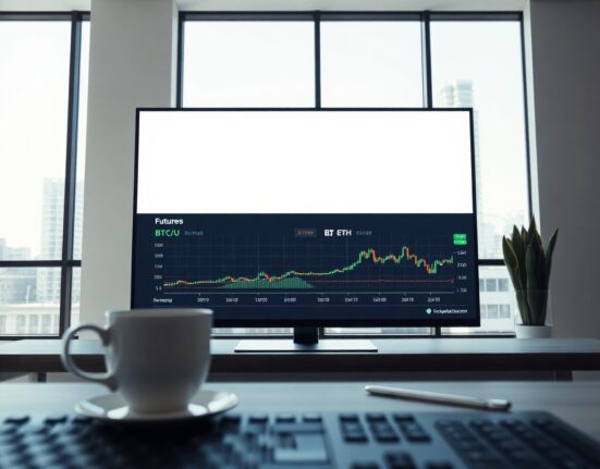 Digital trading interface showing BTC/U and ETH/U perpetual futures pairs on a large screen
