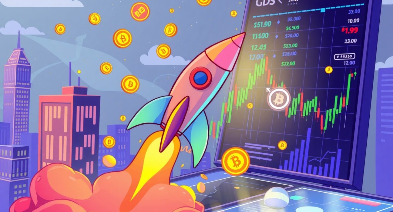 Illustration of ASTER listing RAVE with a rocket launch symbolizing the trading campaign on the decentralized exchange.