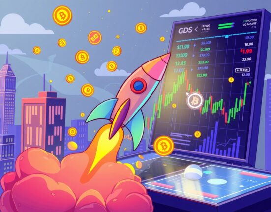 Illustration of ASTER listing RAVE with a rocket launch symbolizing the trading campaign on the decentralized exchange.
